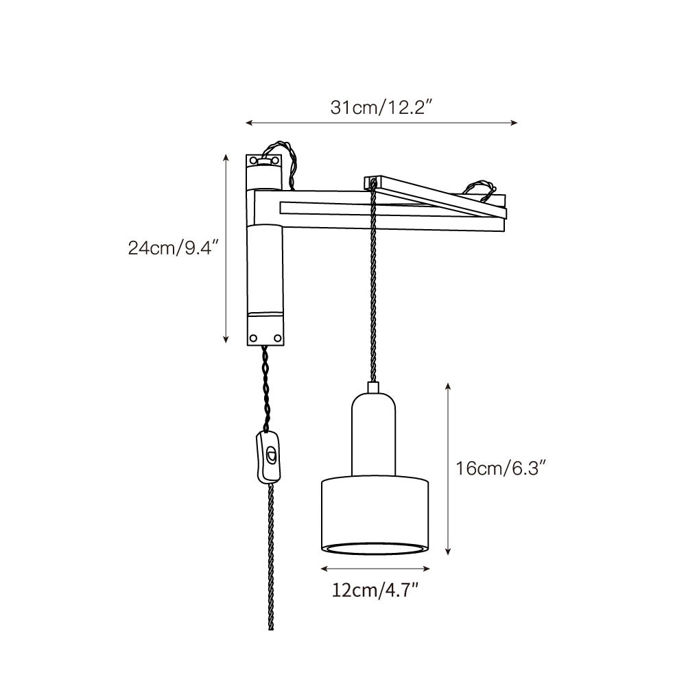 Tia Travertine Swing Arm Plug-in Sconce - Walnut Wood & Stone Wall Lamp | Adjustable Plug-In Reading Light