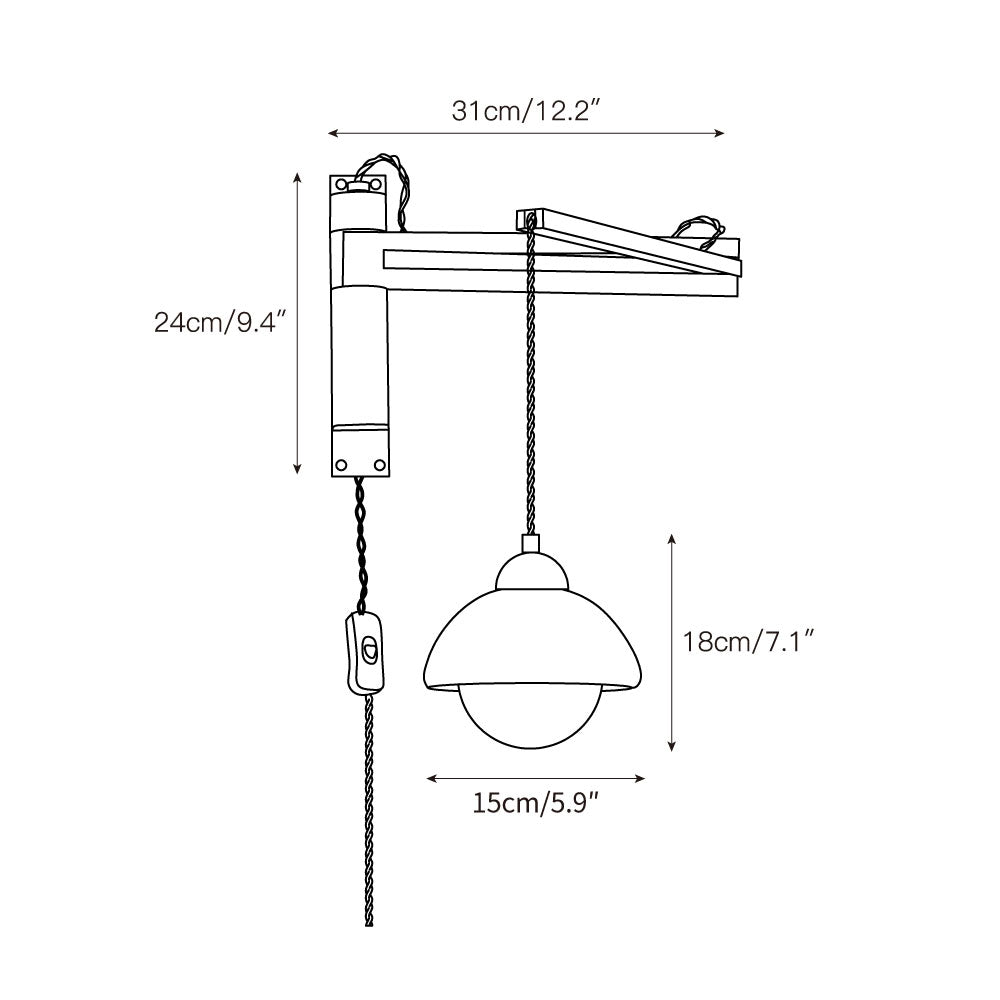Tia Travertine Swing Arm Plug-in Sconce - Walnut Wood & Stone Wall Lamp | Adjustable Plug-In Reading Light