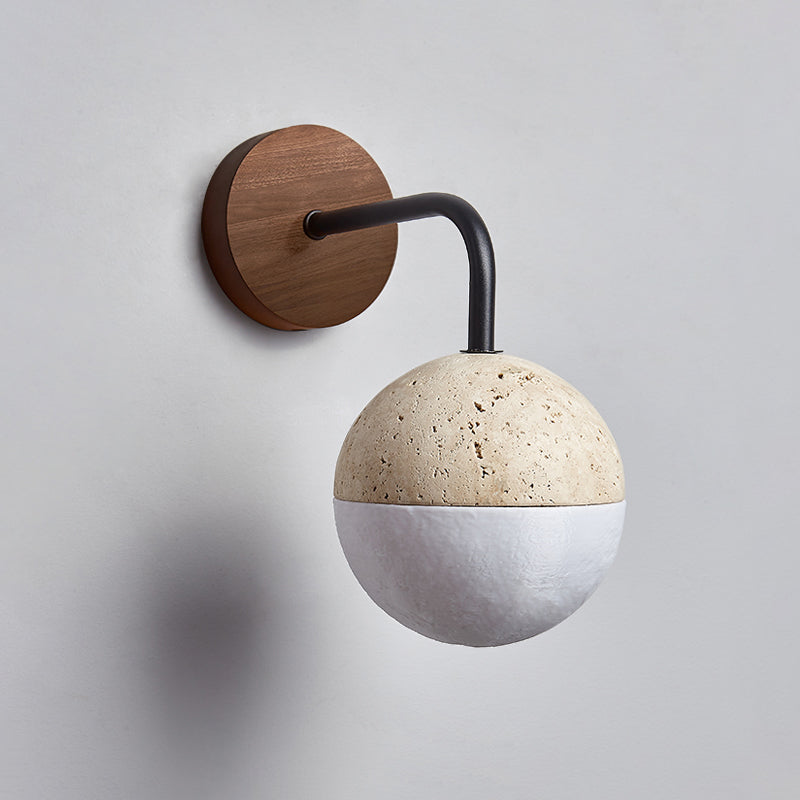 Tia Travertine Wall Lamp - Solid Wood & Natural Travertine Wall Sconce | Modern Organic Iron Arm Light