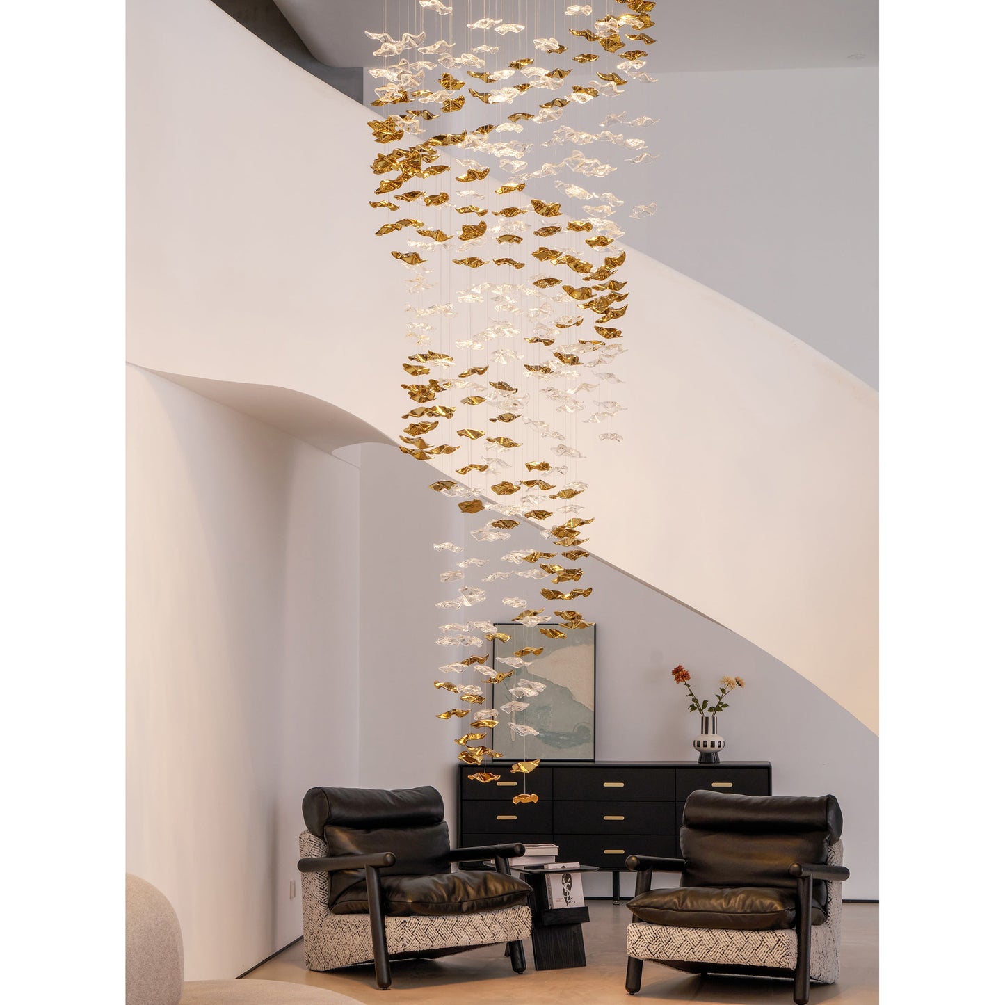 Tidal Art Glass Chandelier - Hand-Blown Wave Glass LED Chandelier | Luxury Organic Grand Foyer Light