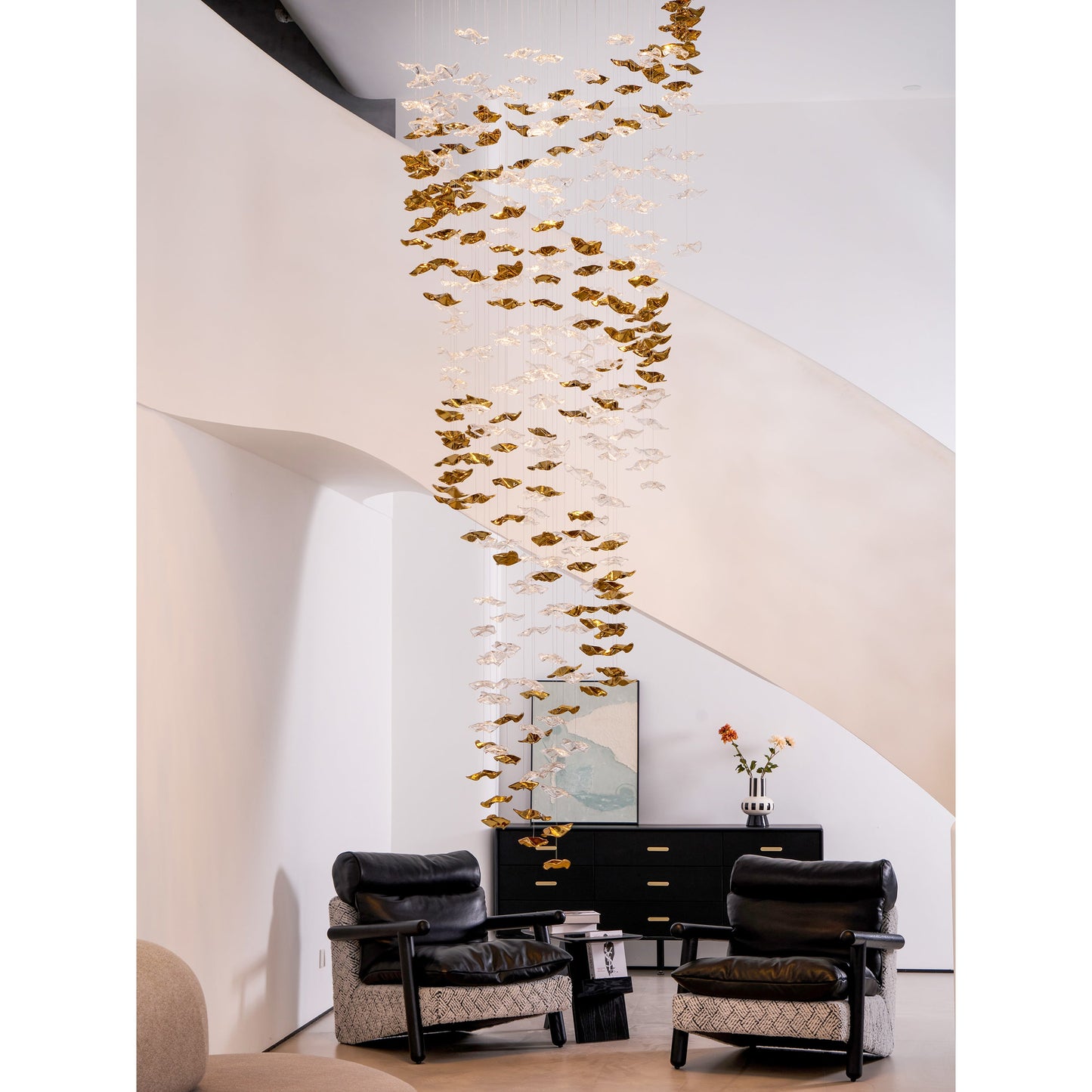 Tidal Art Glass Chandelier - Hand-Blown Wave Glass LED Chandelier | Luxury Organic Grand Foyer Light