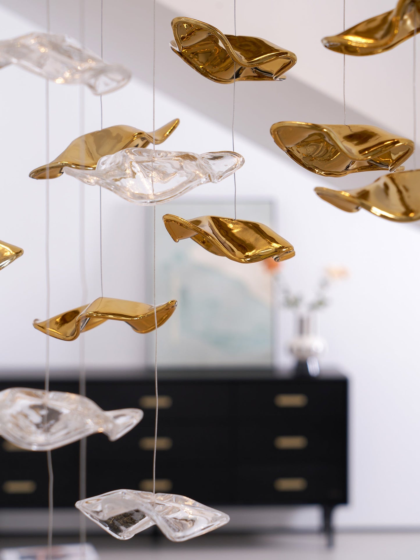 Tidal Art Glass Chandelier - Hand-Blown Wave Glass LED Chandelier | Luxury Organic Grand Foyer Light