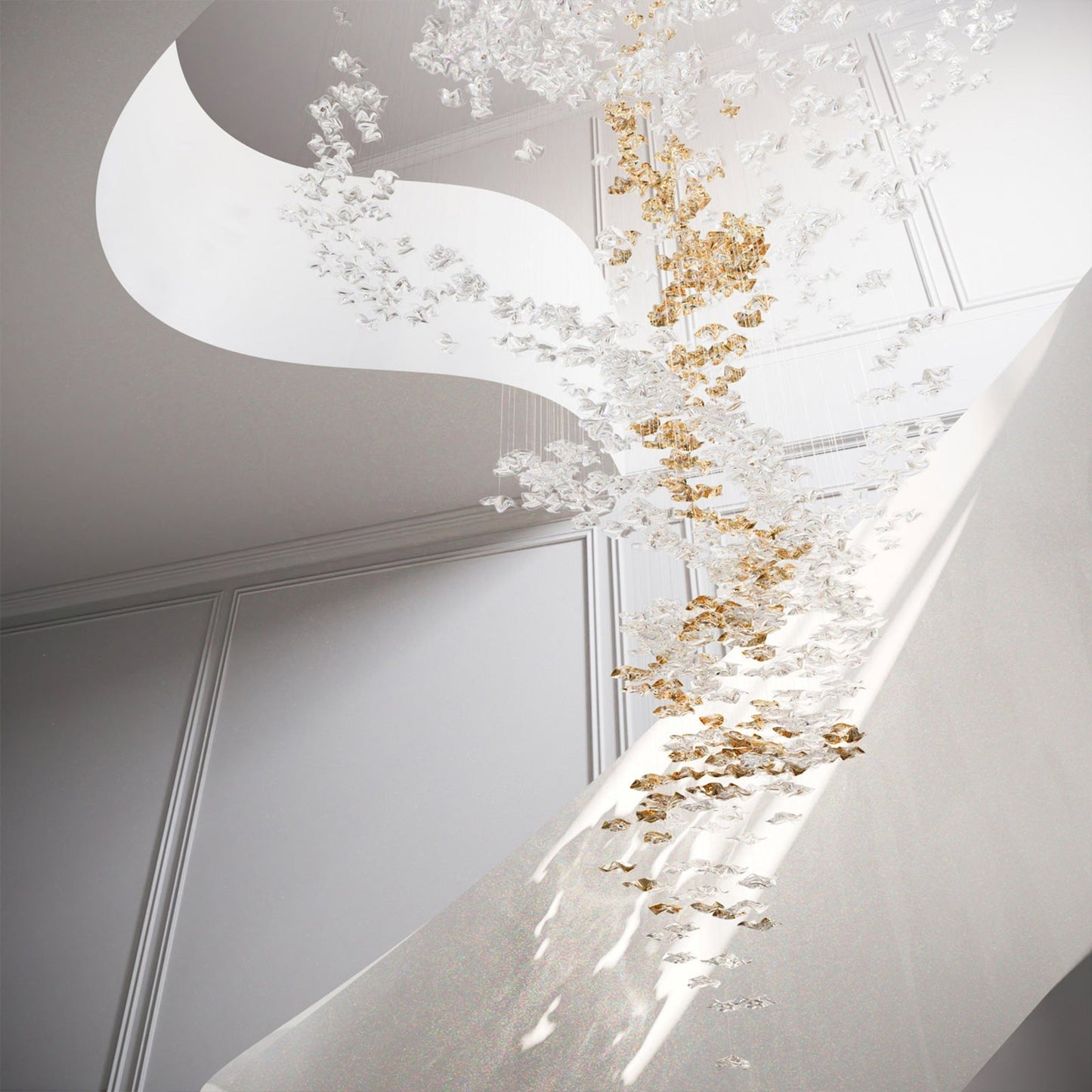 Tidal Art Glass Chandelier - Hand-Blown Wave Glass LED Chandelier | Luxury Organic Grand Foyer Light