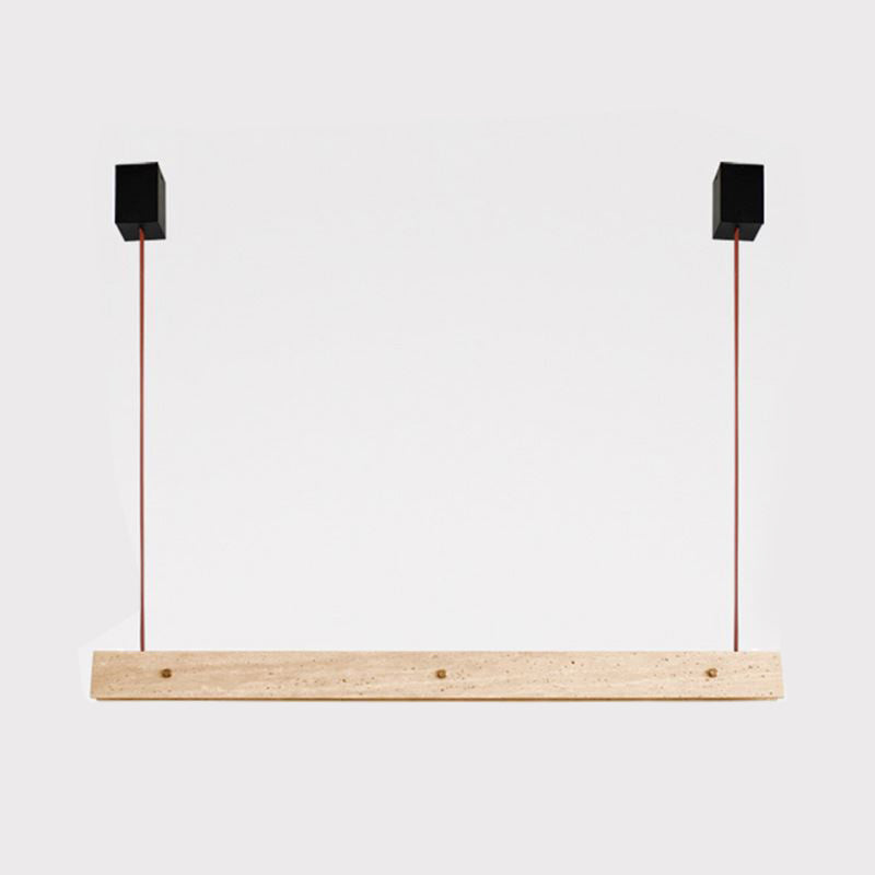 Tile Linear Pendant Lamp - Natural Travertine & Leather LED Pendant Light | Modern Linear Dining Island Chandelier