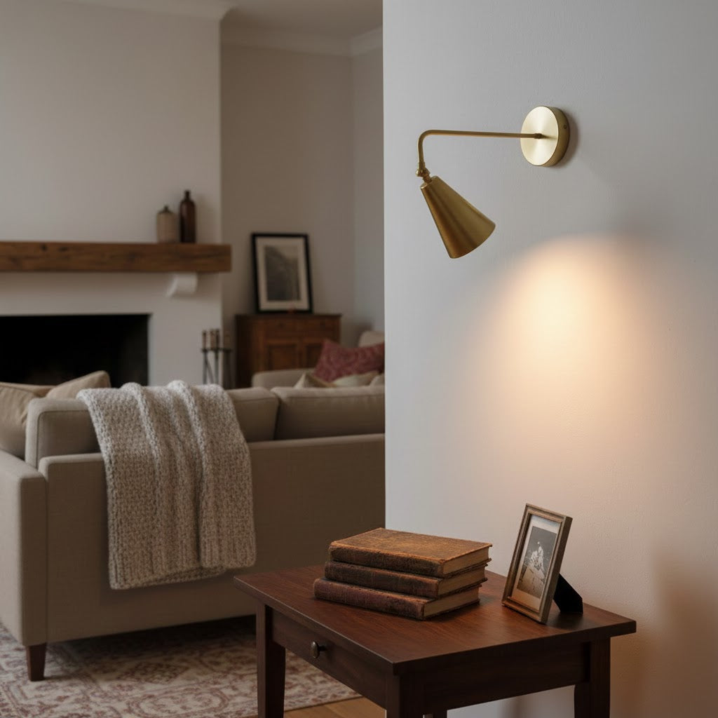 Tilt Cone Wall Lamp - Handcrafted Solid Brass Adjustable Wall Sconce | Cone Swivel Task Light