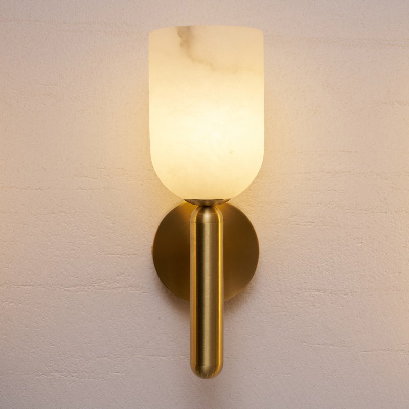 Timeless Alabaster Wall Lamp - Natural Stone Sconce | Modern Brass & Integrated LED Wall Light