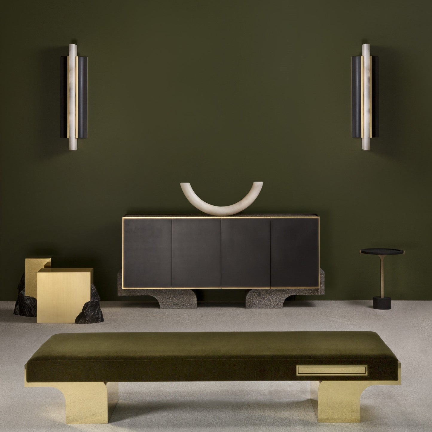 Timide Alabaster Wall Lamp - Integrated LED Brass & Natural Stone Sconce | Modern Minimalist Wall Light