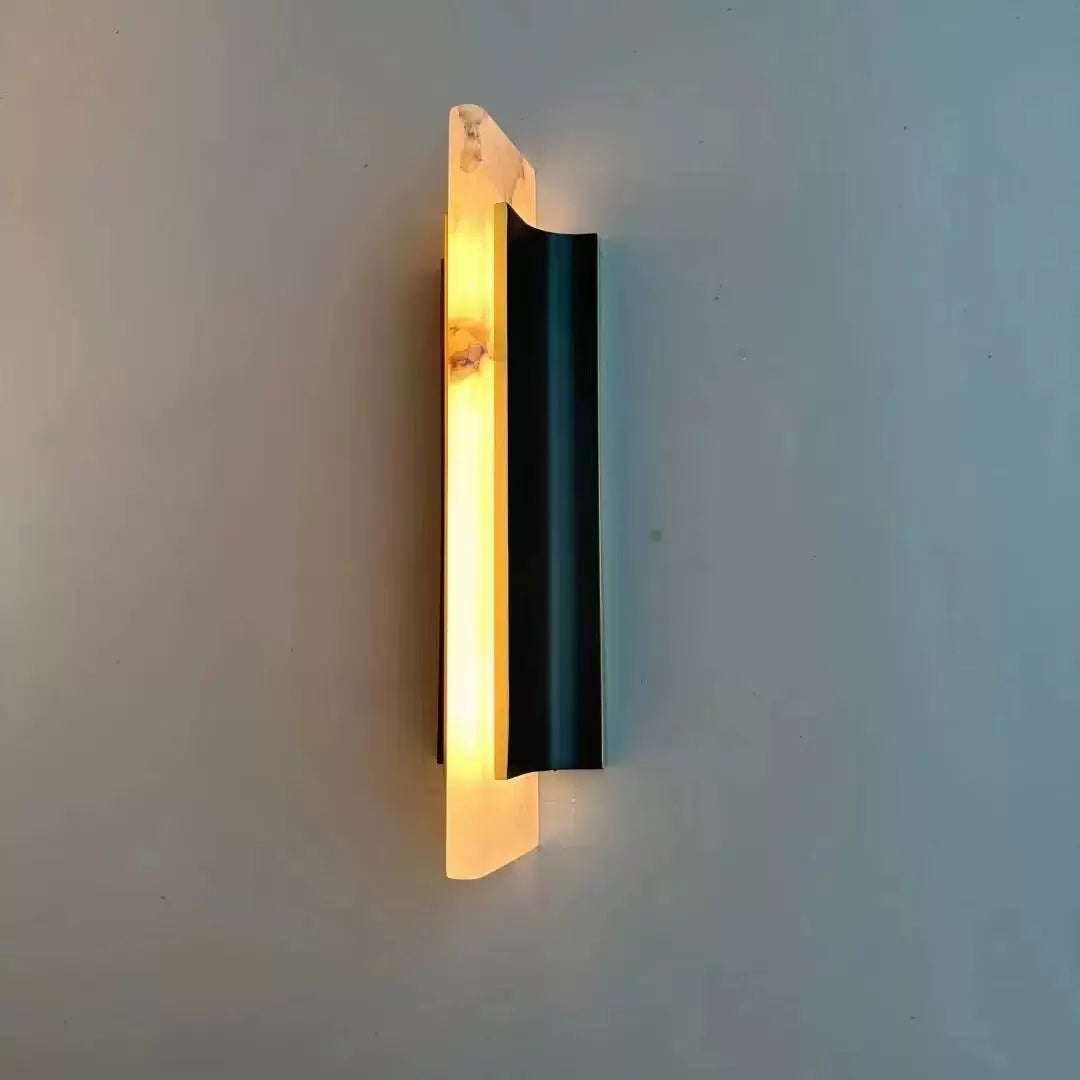 Timide Alabaster Wall Lamp - Integrated LED Brass & Natural Stone Sconce | Modern Minimalist Wall Light