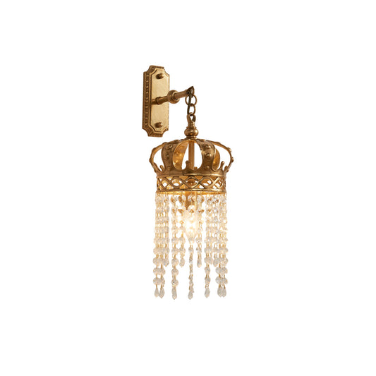 Timon Brass Crown Wall Lamp - Solid Brass & Crystal Sconce | Royal Vintage Wall Light
