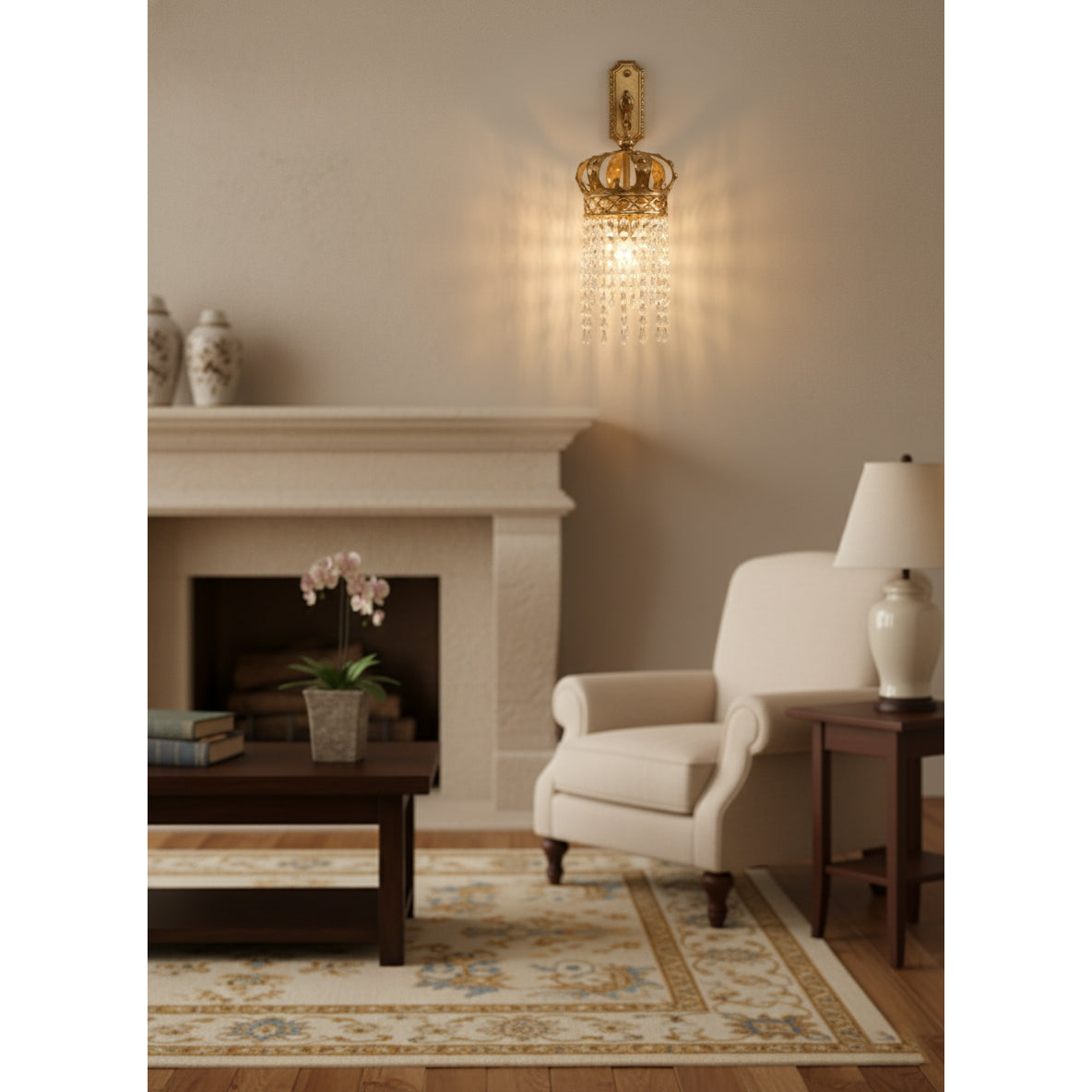 Timon Brass Crown Wall Lamp - Solid Brass & Crystal Sconce | Royal Vintage Wall Light
