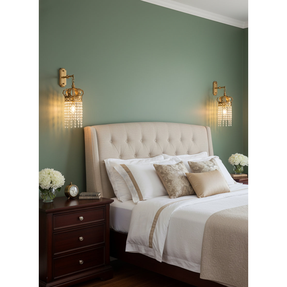 Timon Brass Crown Wall Lamp - Solid Brass & Crystal Sconce | Royal Vintage Wall Light