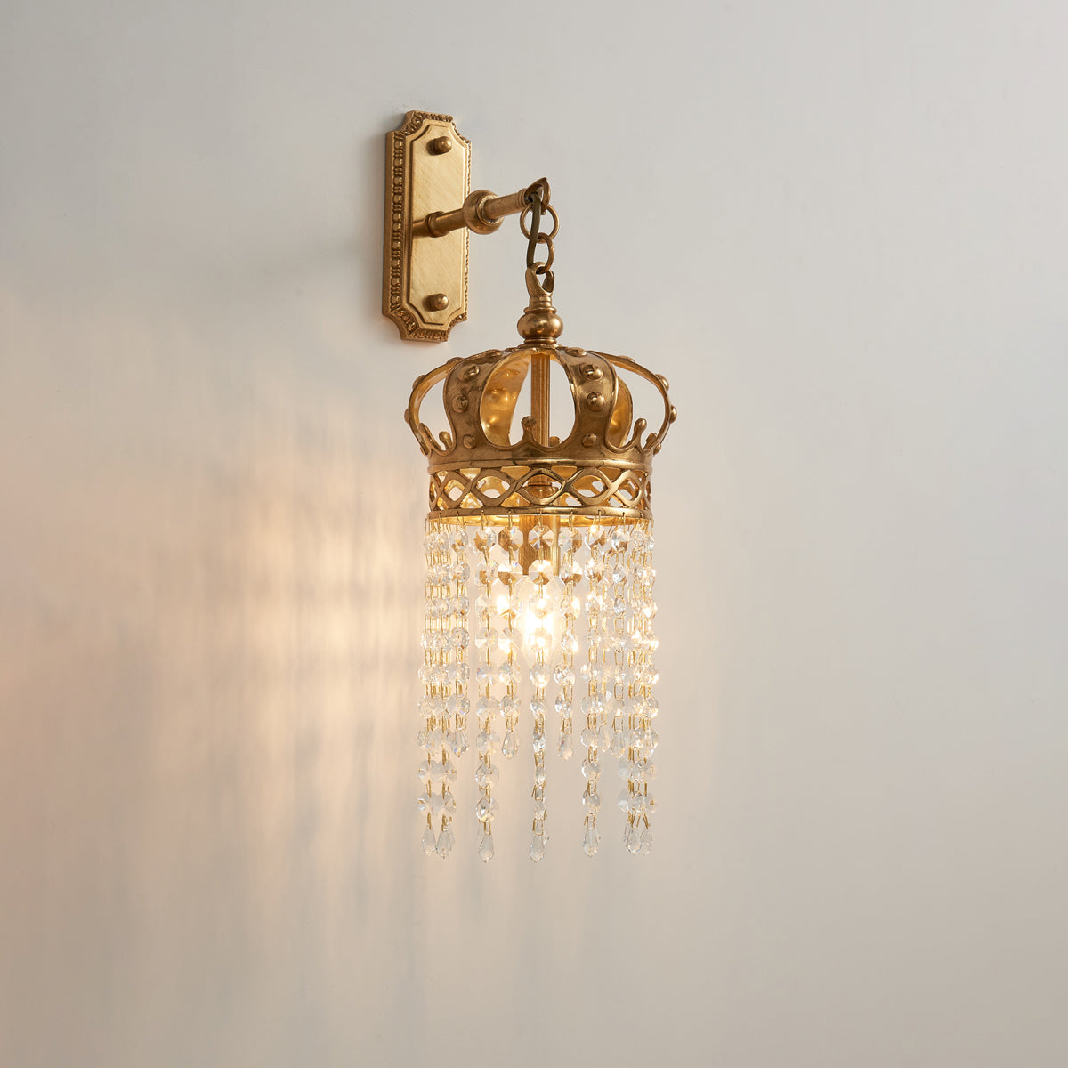 Timon Brass Crown Wall Lamp - Solid Brass & Crystal Sconce | Royal Vintage Wall Light