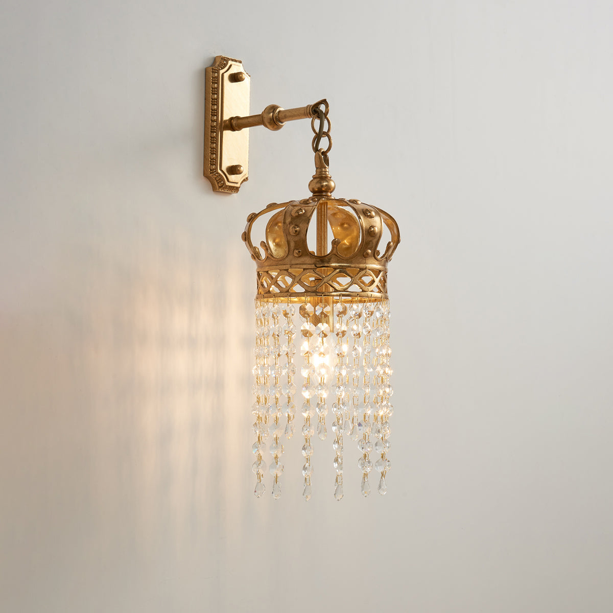 Timon Brass Crown Wall Lamp - Solid Brass & Crystal Sconce | Royal Vintage Wall Light