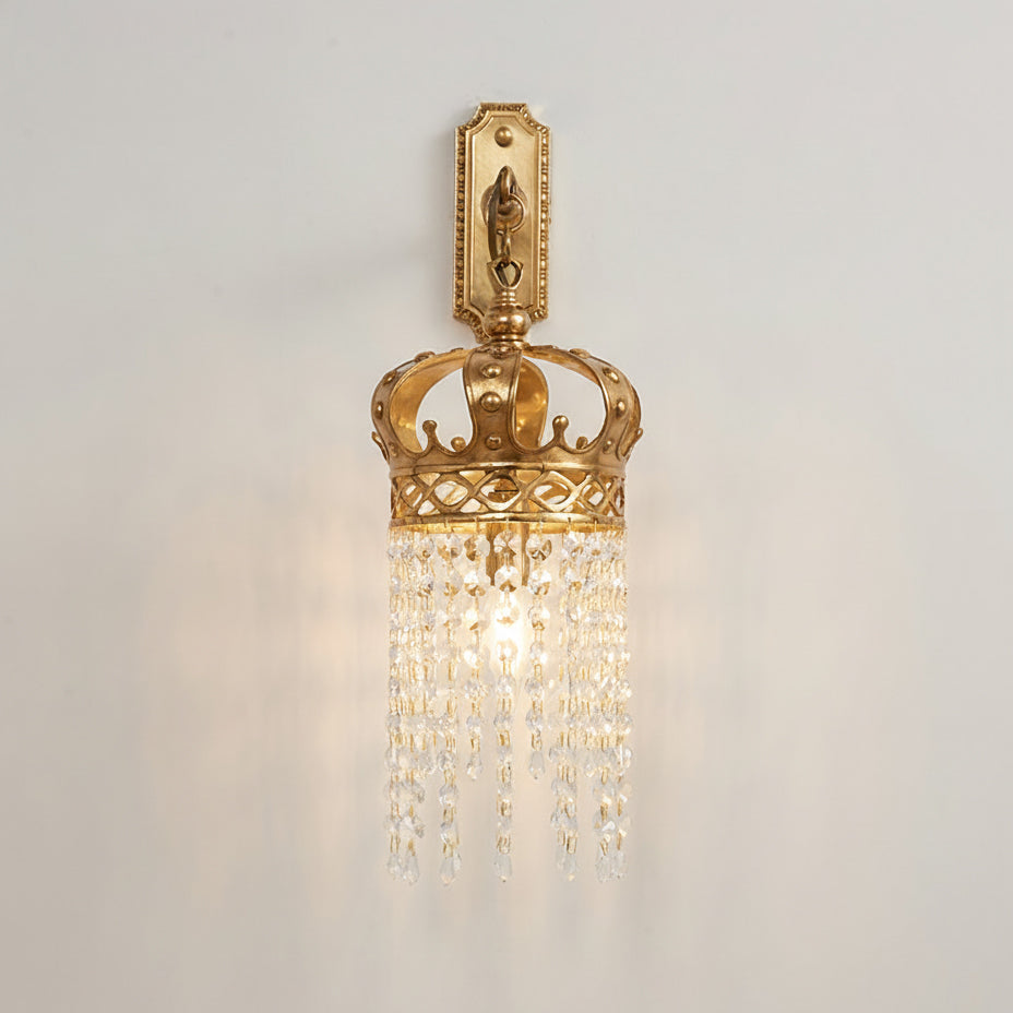 Timon Brass Crown Wall Lamp - Solid Brass & Crystal Sconce | Royal Vintage Wall Light