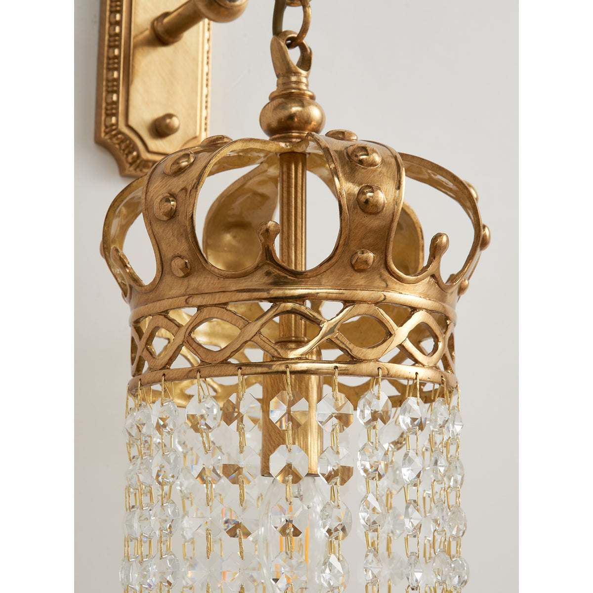 Timon Brass Crown Wall Lamp - Solid Brass & Crystal Sconce | Royal Vintage Wall Light
