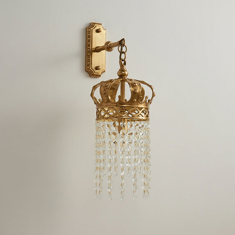 Timon Brass Crown Wall Lamp - Solid Brass & Crystal Sconce | Royal Vintage Wall Light