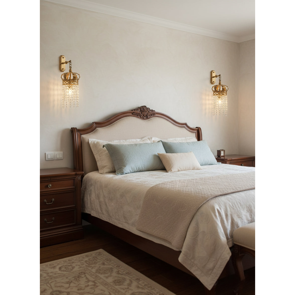 Timon Brass Crown Wall Lamp - Solid Brass & Crystal Sconce | Royal Vintage Wall Light