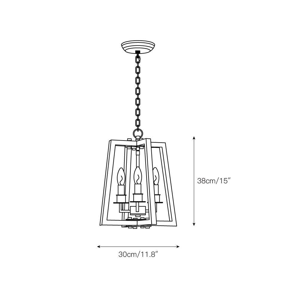 Tinsley Open Frame Pendant Lamp - 3-Light Art Deco Iron & Wood Pendant | Silver Leaf Open Cage Foyer Light