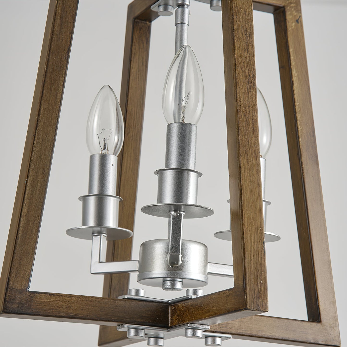Tinsley Open Frame Pendant Lamp - 3-Light Art Deco Iron & Wood Pendant | Silver Leaf Open Cage Foyer Light