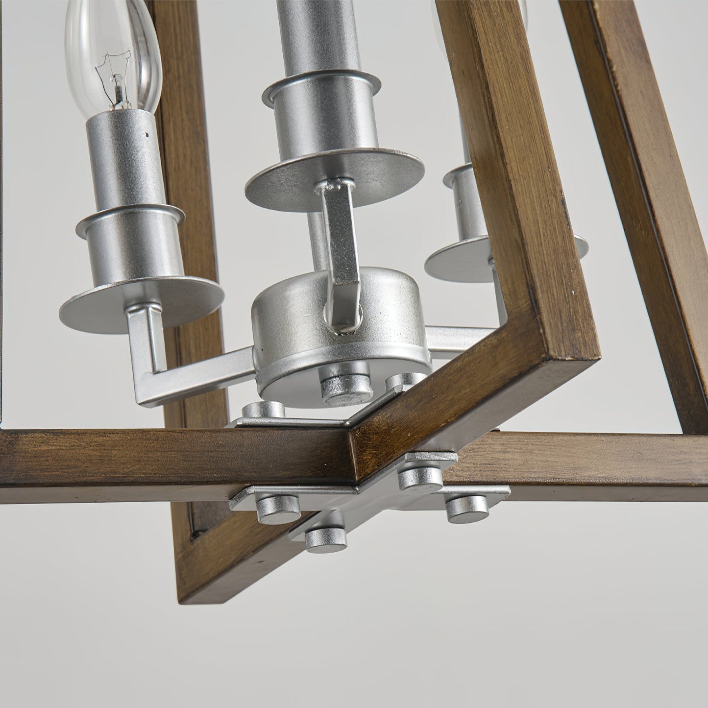 Tinsley Open Frame Pendant Lamp - 3-Light Art Deco Iron & Wood Pendant | Silver Leaf Open Cage Foyer Light