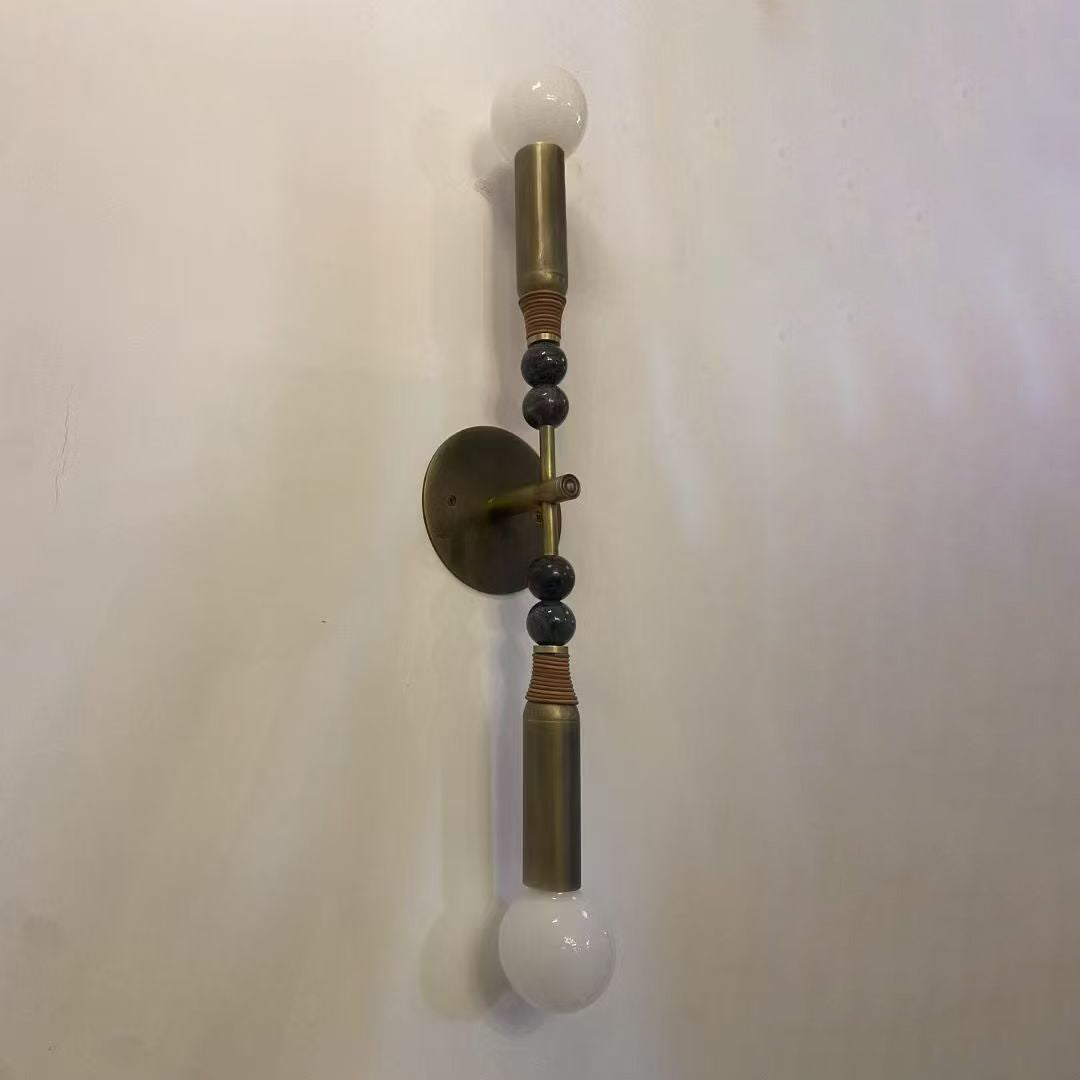 Toam Double Wall Lamp - Dual Light Solid Brass & Natural Marble Sconce | Architectural E26/E27 Wall Light