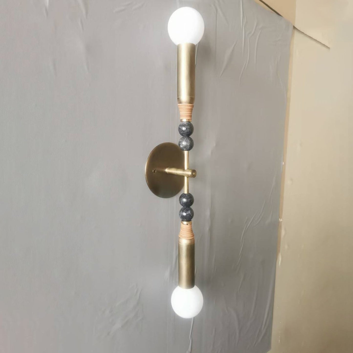 Toam Double Wall Lamp - Dual Light Solid Brass & Natural Marble Sconce | Architectural E26/E27 Wall Light