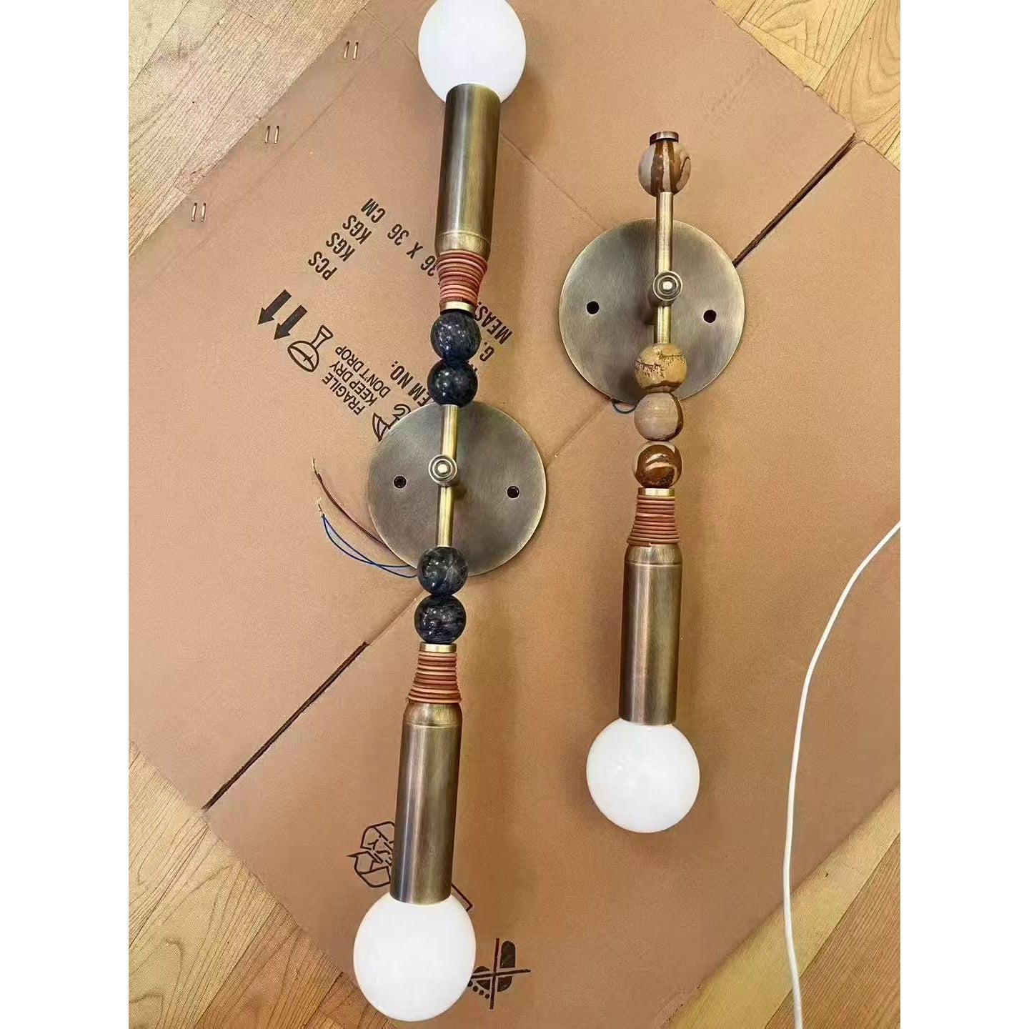 Toam Double Wall Lamp - Dual Light Solid Brass & Natural Marble Sconce | Architectural E26/E27 Wall Light