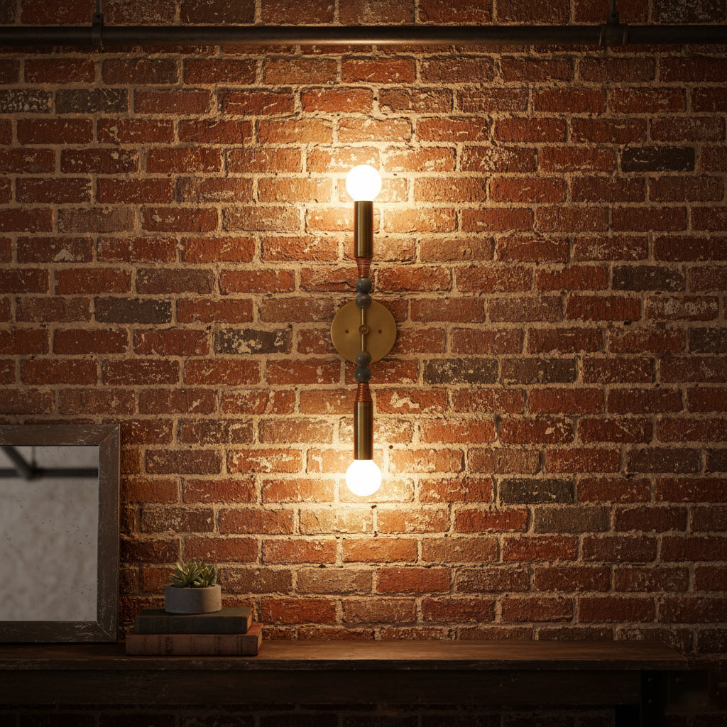 Toam Double Wall Lamp - Dual Light Solid Brass & Natural Marble Sconce | Architectural E26/E27 Wall Light