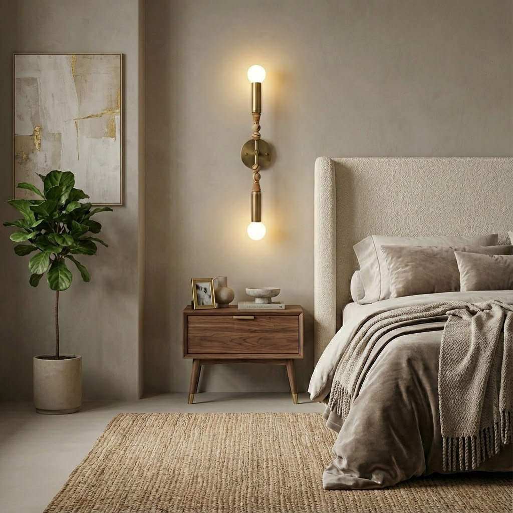 Toam Double Wall Lamp - Dual Light Solid Brass & Natural Marble Sconce | Architectural E26/E27 Wall Light