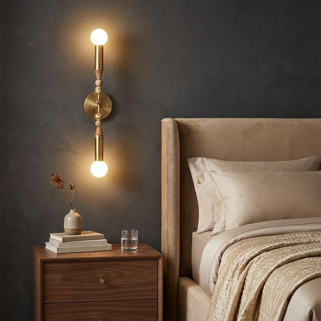 Toam Double Wall Lamp - Dual Light Solid Brass & Natural Marble Sconce | Architectural E26/E27 Wall Light
