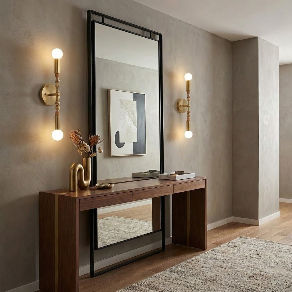 Toam Double Wall Lamp - Dual Light Solid Brass & Natural Marble Sconce | Architectural E26/E27 Wall Light