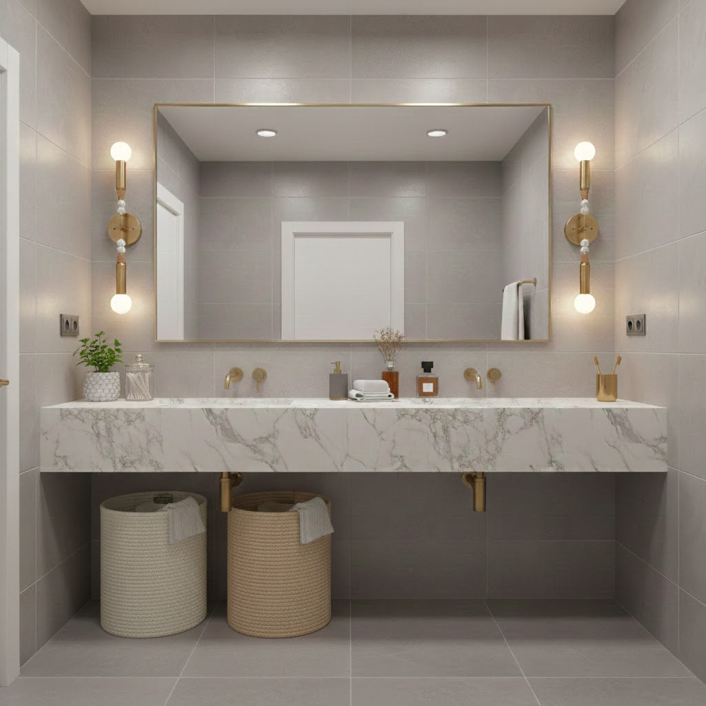 Toam Double Wall Lamp - Dual Light Solid Brass & Natural Marble Sconce | Architectural E26/E27 Wall Light
