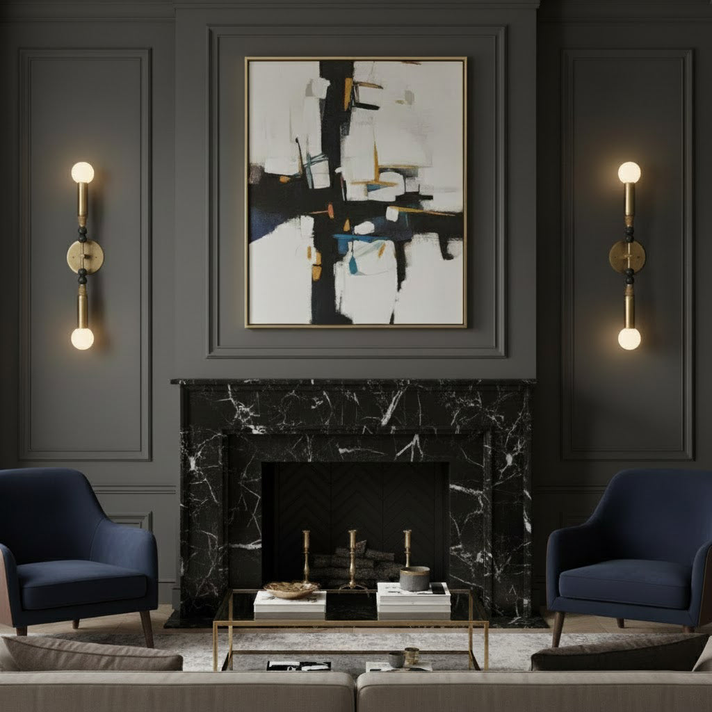 Toam Double Wall Lamp - Dual Light Solid Brass & Natural Marble Sconce | Architectural E26/E27 Wall Light