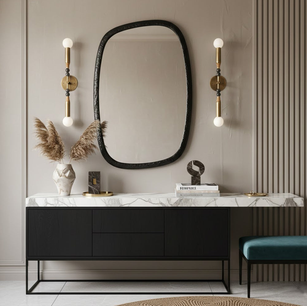 Toam Double Wall Lamp - Dual Light Solid Brass & Natural Marble Sconce | Architectural E26/E27 Wall Light