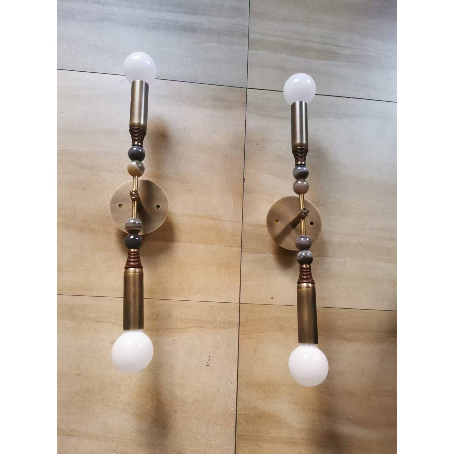 Toam Double Wall Lamp - Dual Light Solid Brass & Natural Marble Sconce | Architectural E26/E27 Wall Light