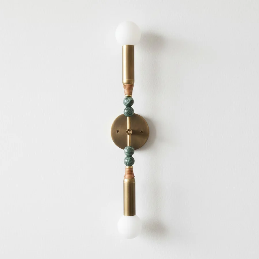 Toam Double Wall Lamp - Dual Light Solid Brass & Natural Marble Sconce | Architectural E26/E27 Wall Light