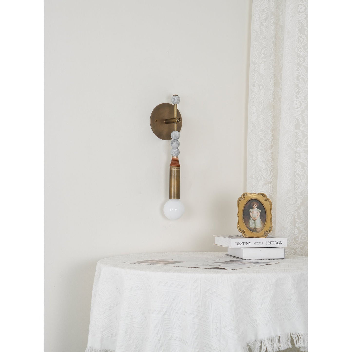 Toam Wall Lamp - Solid Brass & Natural Marble Wall Sconce | One-of-a-Kind Hardwired E26/E27 Light
