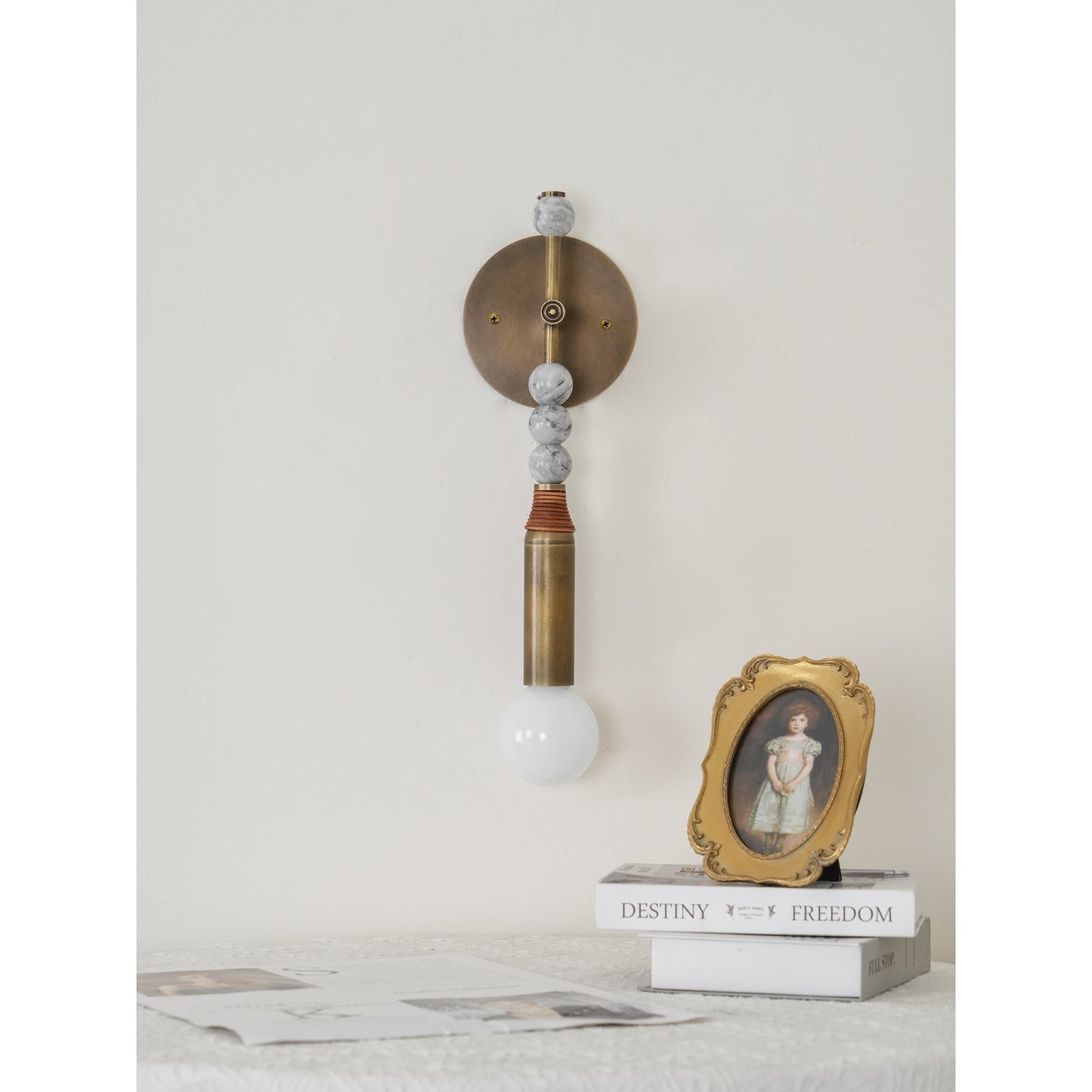 Toam Wall Lamp - Solid Brass & Natural Marble Wall Sconce | One-of-a-Kind Hardwired E26/E27 Light