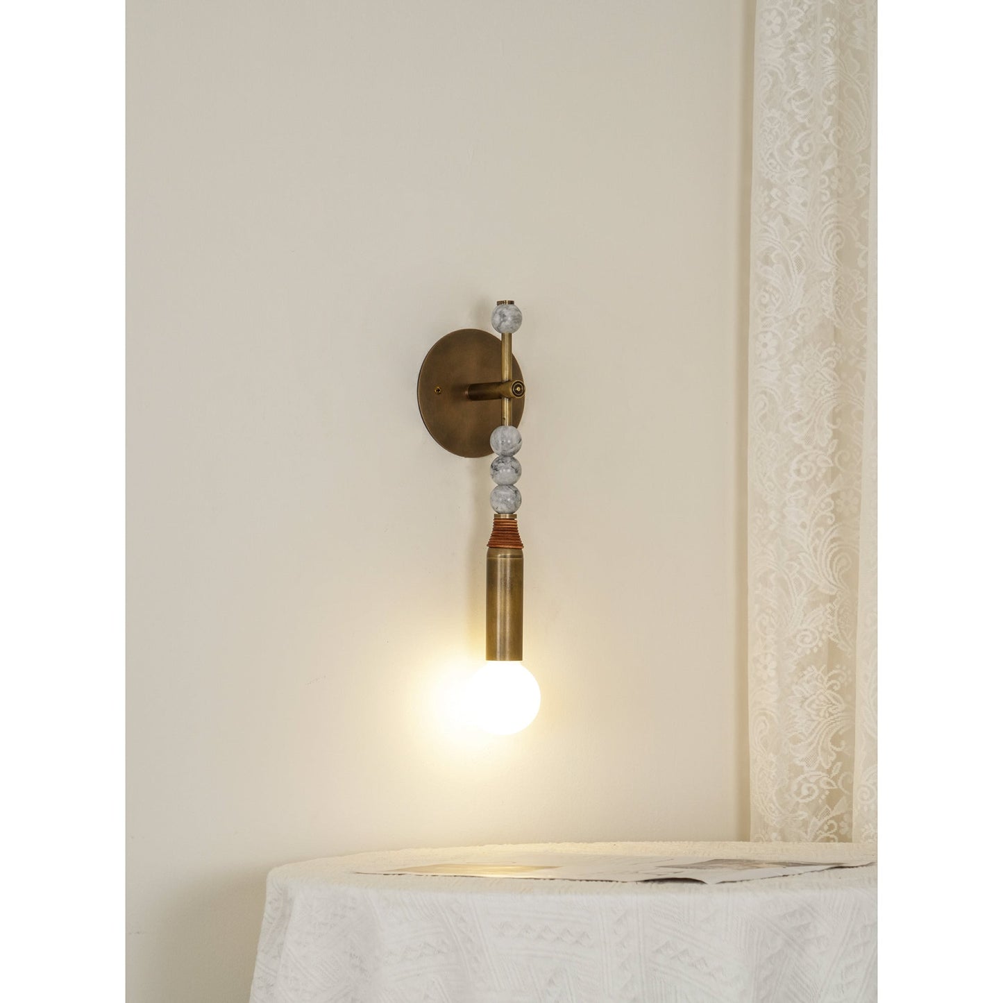 Toam Wall Lamp - Solid Brass & Natural Marble Wall Sconce | One-of-a-Kind Hardwired E26/E27 Light