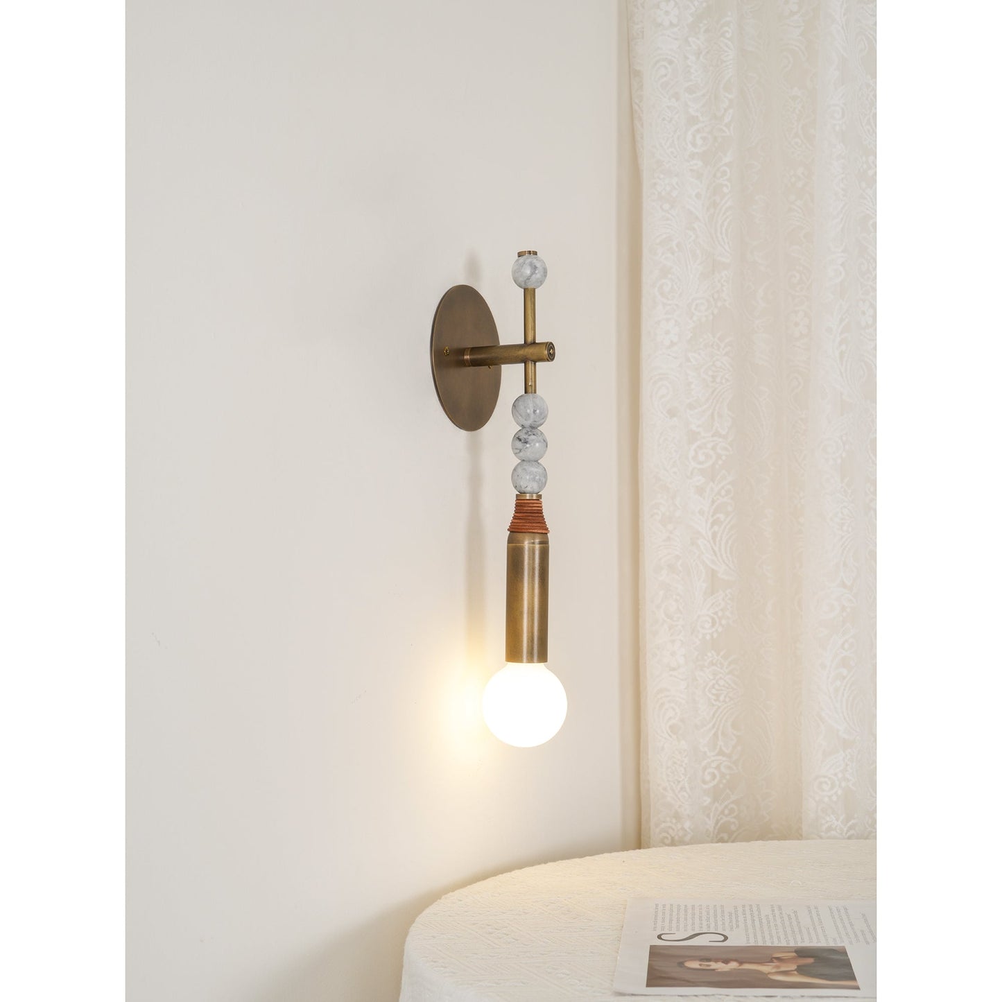 Toam Wall Lamp - Solid Brass & Natural Marble Wall Sconce | One-of-a-Kind Hardwired E26/E27 Light