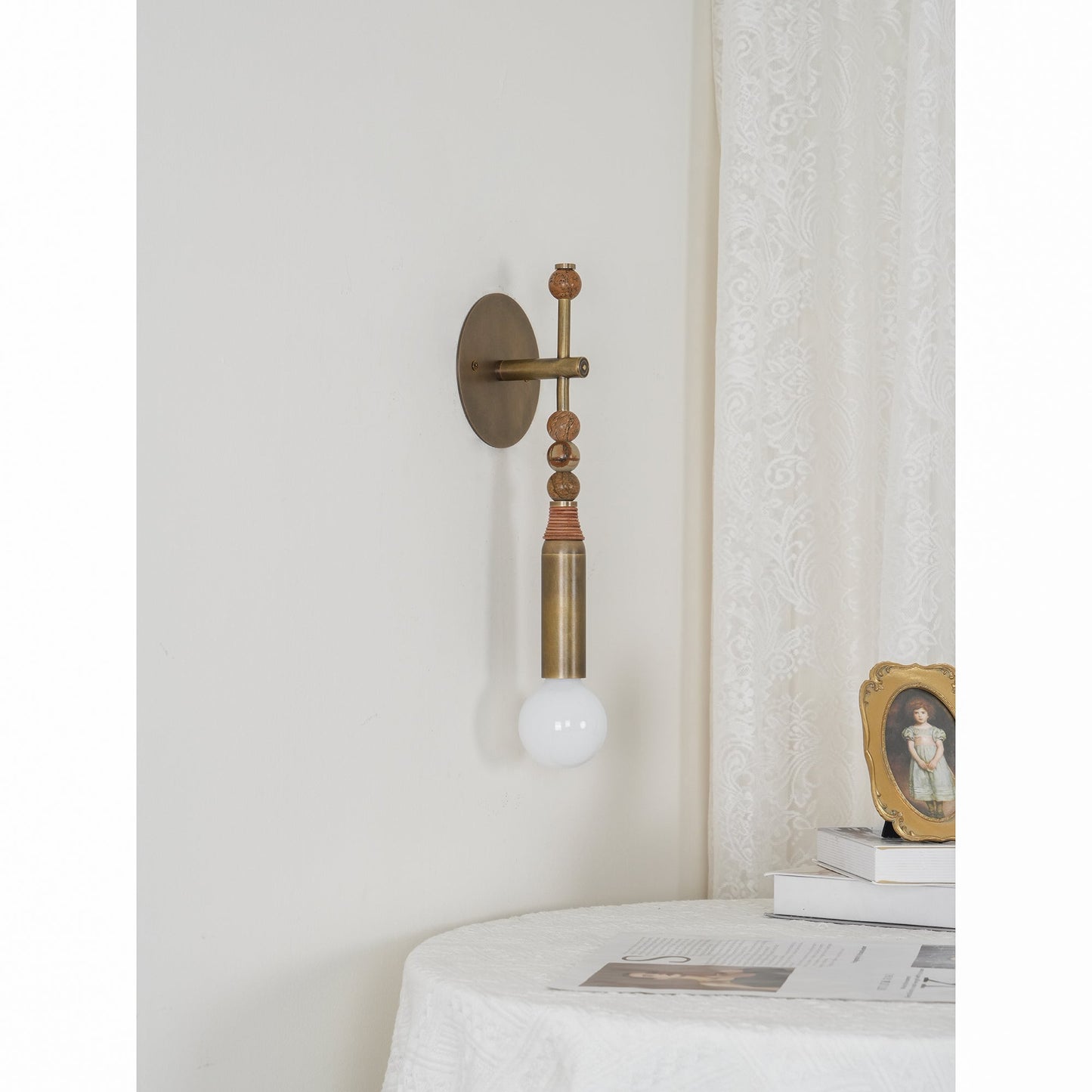 Toam Wall Lamp - Solid Brass & Natural Marble Wall Sconce | One-of-a-Kind Hardwired E26/E27 Light