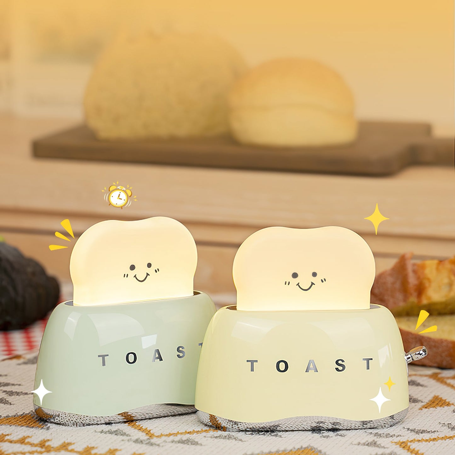 Toaster Table Lamp (Built-in Battery) - Rechargeable Mini Bread Maker Night Light | Cordless Dimmable Desk Lamp