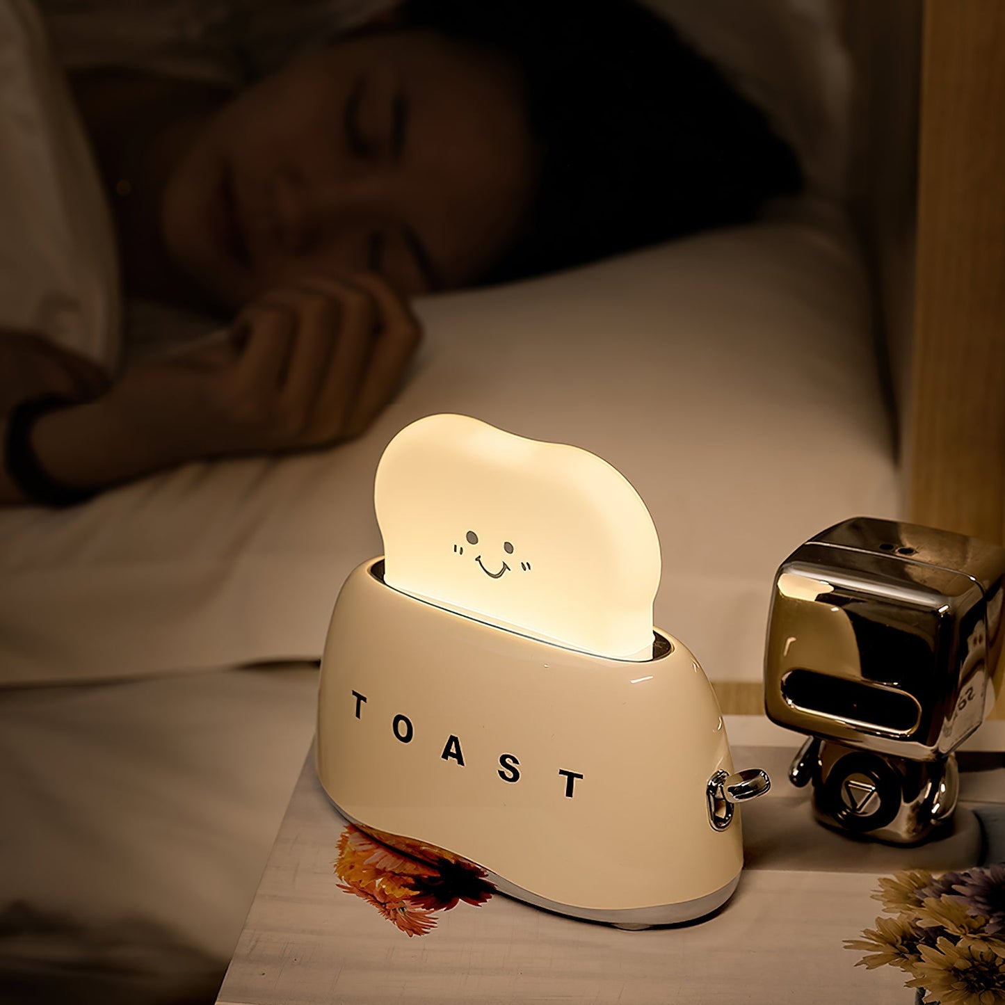 Toaster Table Lamp (Built-in Battery) - Rechargeable Mini Bread Maker Night Light | Cordless Dimmable Desk Lamp