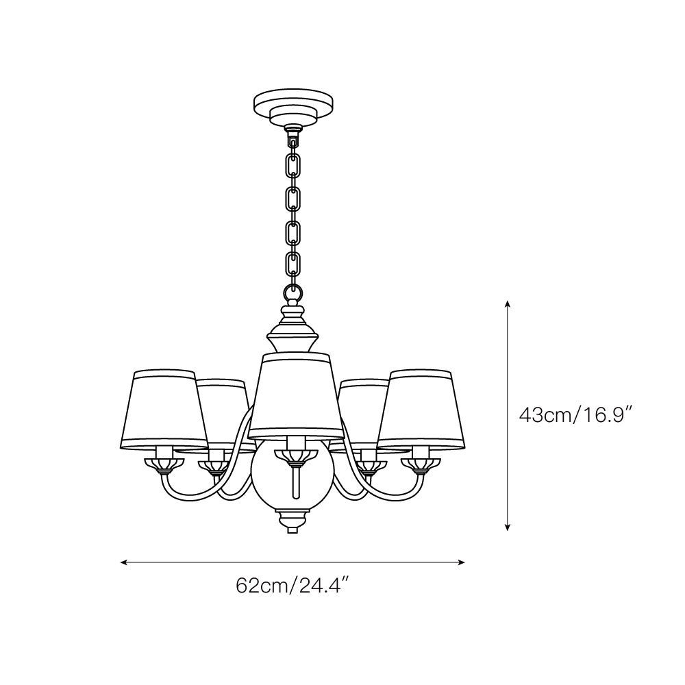 Tofty Chandelier - Classic Brass & Linen Fabric Lamp | Traditional Candelabra Pendant Light