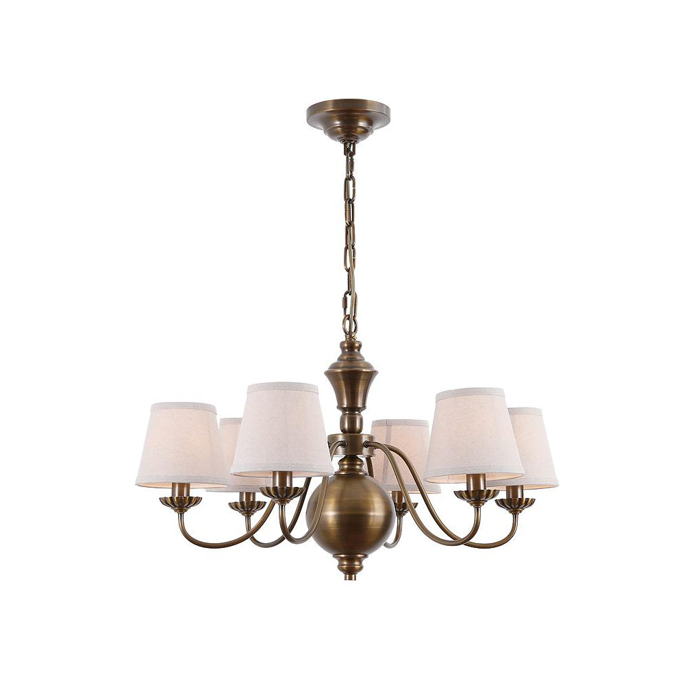 Tofty Chandelier - Classic Brass & Linen Fabric Lamp | Traditional Candelabra Pendant Light