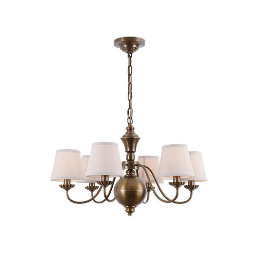 Tofty Chandelier - Classic Brass & Linen Fabric Lamp | Traditional Candelabra Pendant Light
