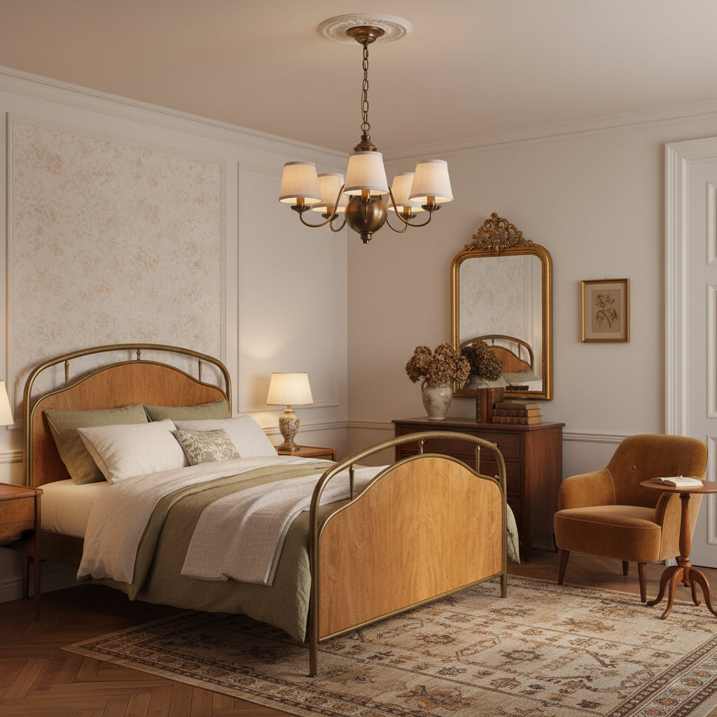 Tofty Chandelier - Classic Brass & Linen Fabric Lamp | Traditional Candelabra Pendant Light