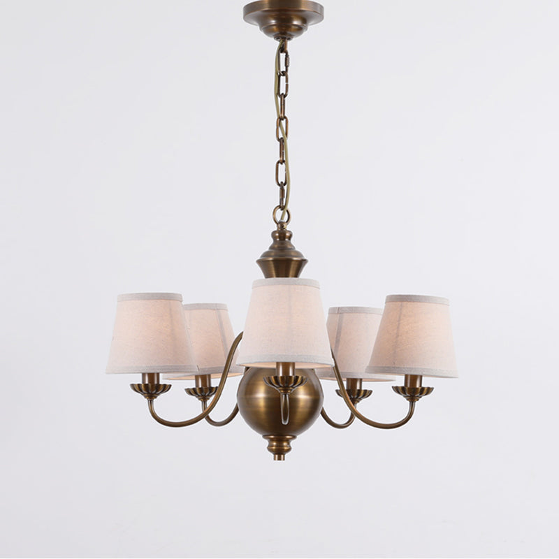 Tofty Chandelier - Classic Brass & Linen Fabric Lamp | Traditional Candelabra Pendant Light