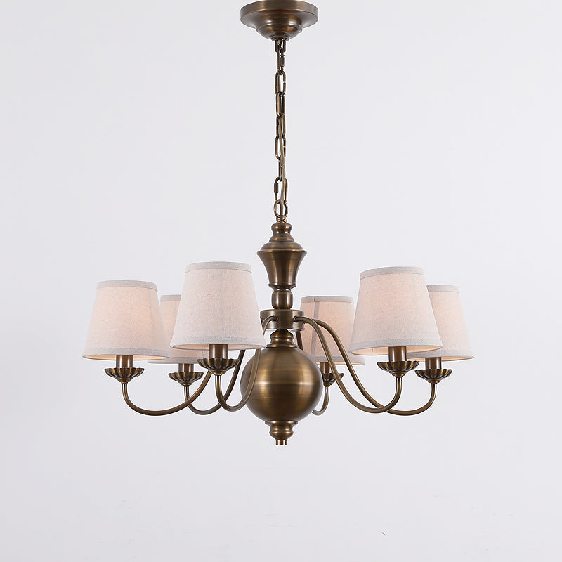 Tofty Chandelier - Classic Brass & Linen Fabric Lamp | Traditional Candelabra Pendant Light