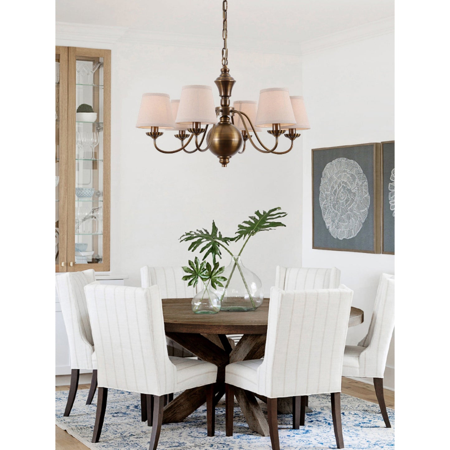 Tofty Chandelier - Classic Brass & Linen Fabric Lamp | Traditional Candelabra Pendant Light